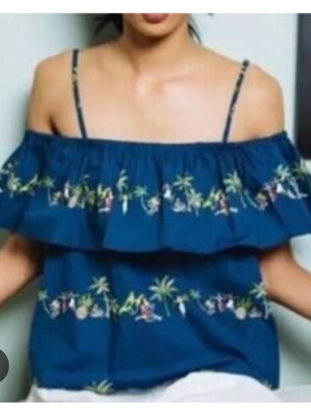 Rachel Antonoff Navy Tropical Print Top size Small